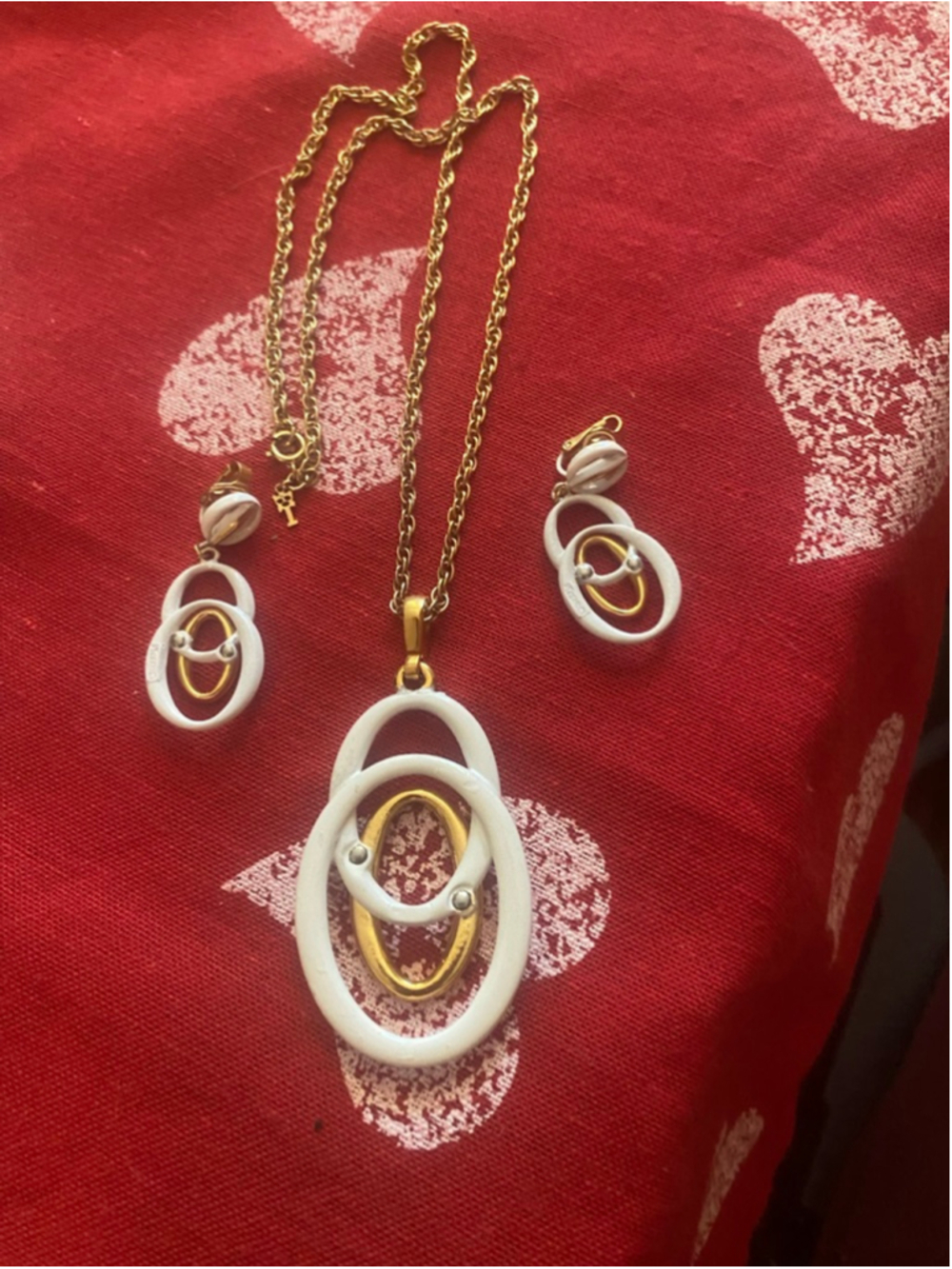vintage Trifari crown Gold and White Set,